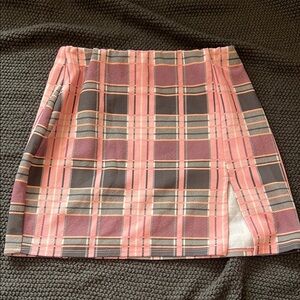 Plaid Pink and Gray Women's Skirt with Slit Size M